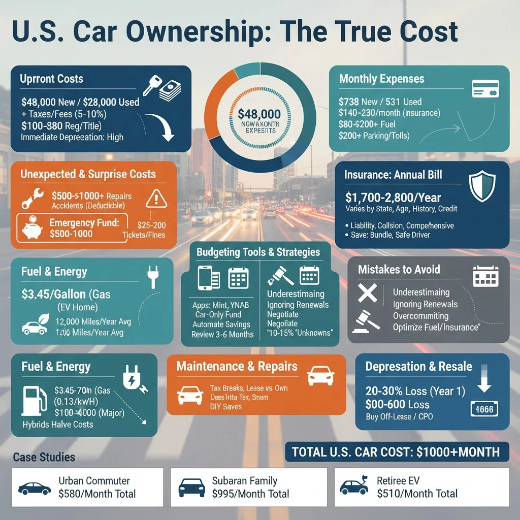 Car ownership budget breakdown of upfront, monthly and surprise costs
