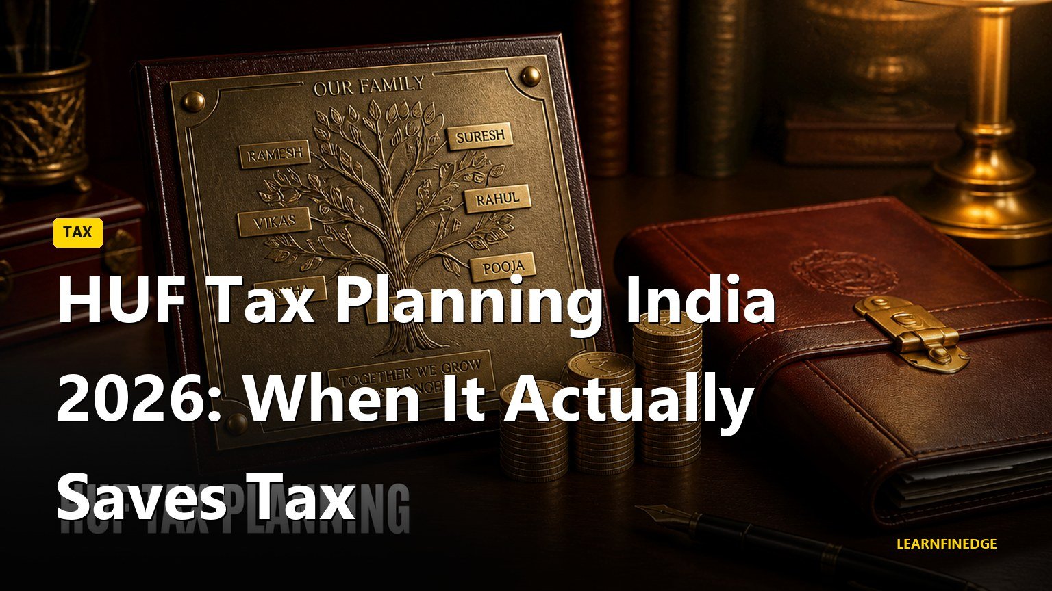 HUF Tax Planning India 2026: When It Actually Saves Tax. Editorial India personal finance illustration.