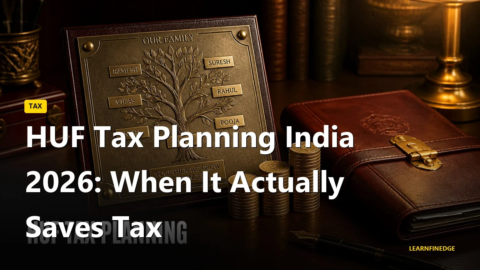 HUF Tax Planning India 2026: When It Actually Saves Tax. Editorial India personal finance illustration.