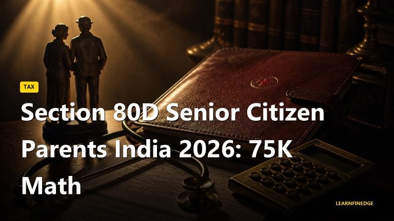 Section 80D senior citizen parents India 2026 still life with parent-age figurines, leather medical policy folder, tax form and stethoscope