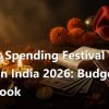 Smart spending festival season India editorial scene with diyas, rupee notes, marigold petals