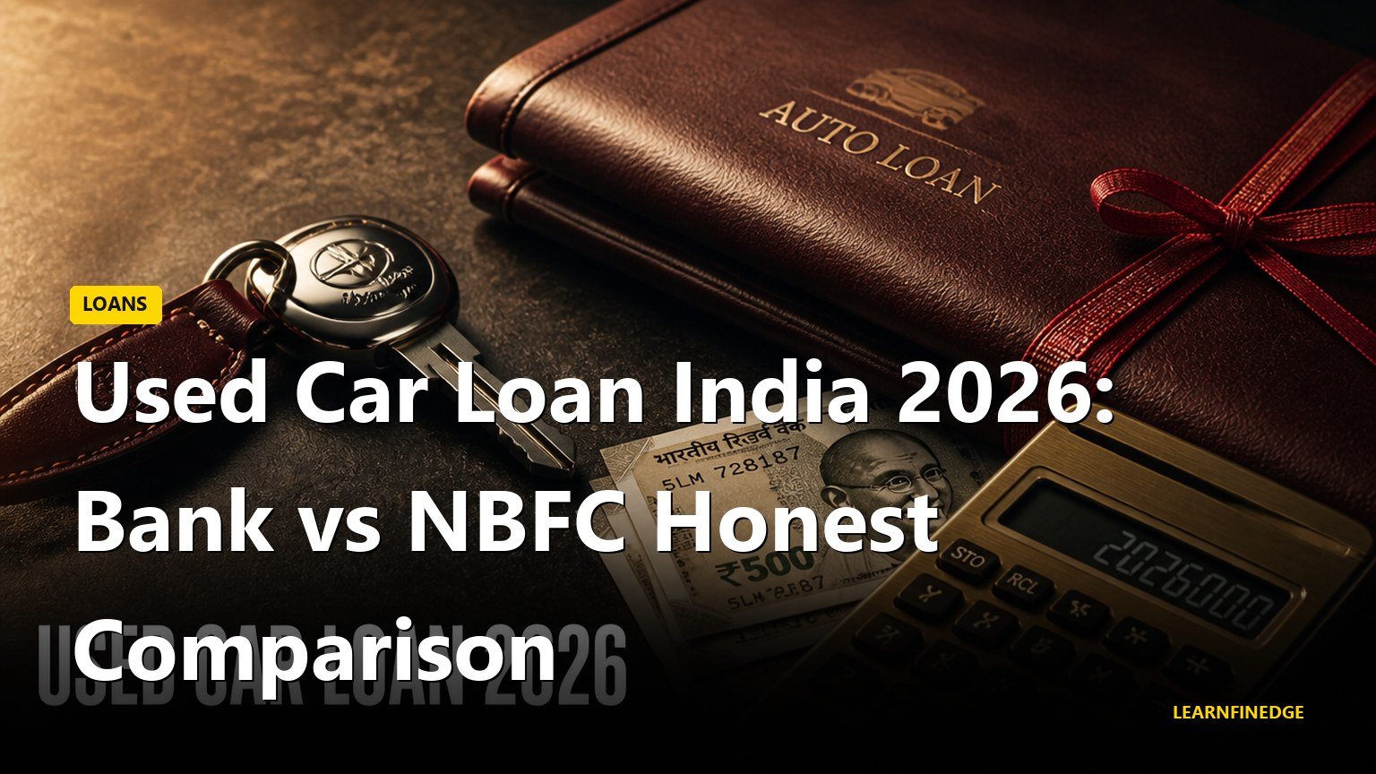 Used Car Loan India 2026: Bank vs NBFC Honest Comparison. Editorial India personal finance illustration.