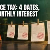 Four growing tax challan receipts on a string by a flagged calendar: advance tax instalments India 2026