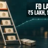 Five-rung steel ladder holding fixed deposit certificates with a plateauing rate line, FD laddering strategy India 2026