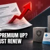 Health insurance renewal notice with rising arrow beside stacked cover layers: health insurance premium India 2026 renewal