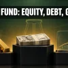 Multi asset allocation fund India 2026: gold coins, rupee notes and stock chart on three podiums, one fund headline