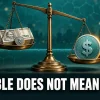 Dollar-pegged stablecoin tilting on a balance scale against rupee notes, showing stablecoin risks and India rules 2026